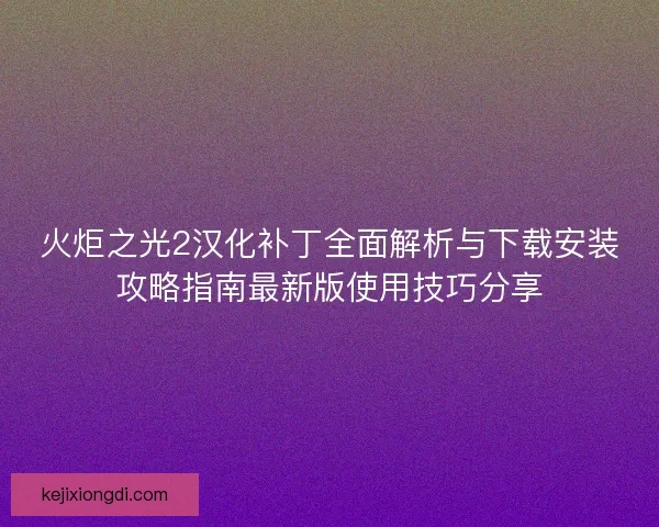 火炬之光2汉化补丁全面解析与下载安装攻略指南最新版使用技巧分享